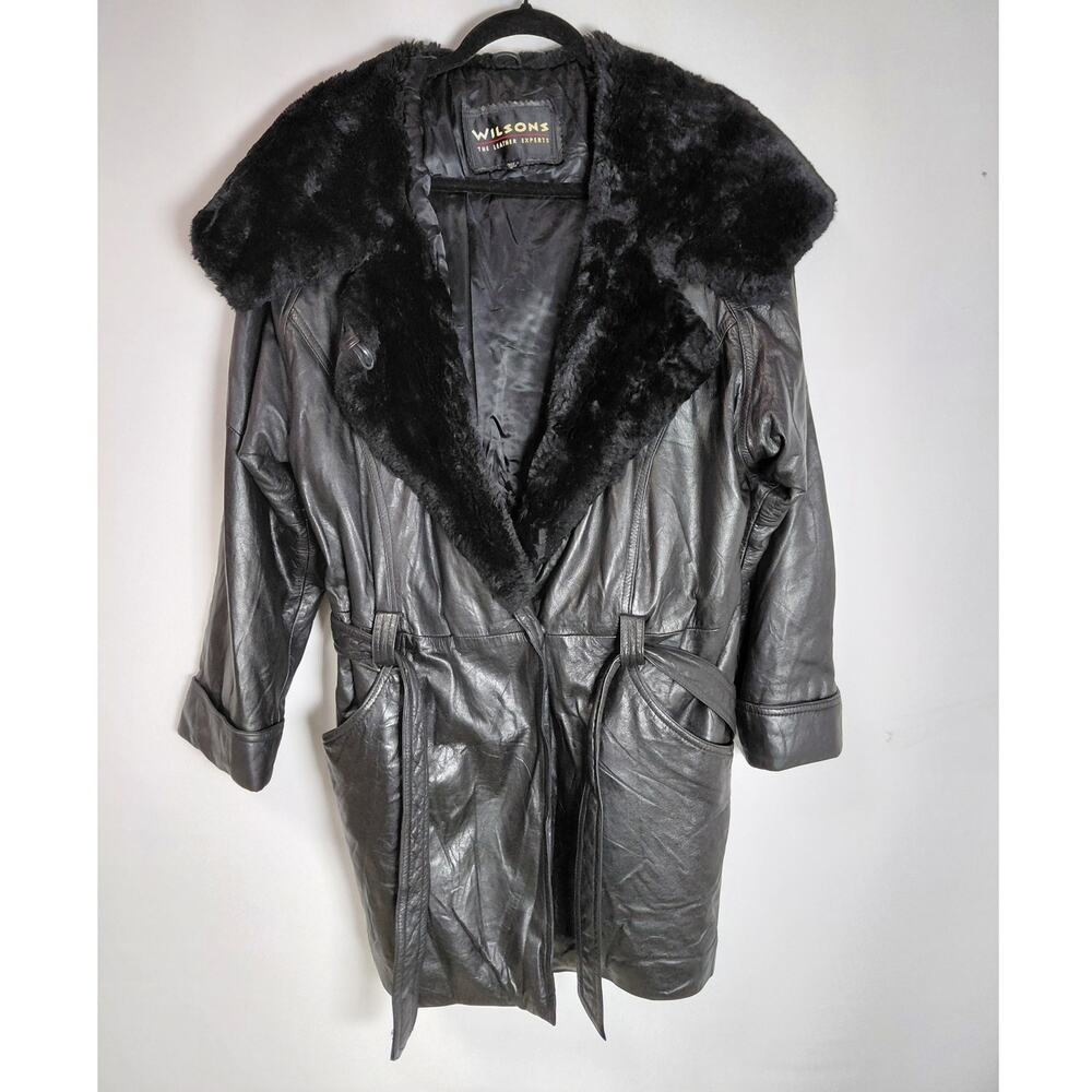 WILSONS THE LEATHER EXPERTS Blend Fur Trim Coat Black Size S